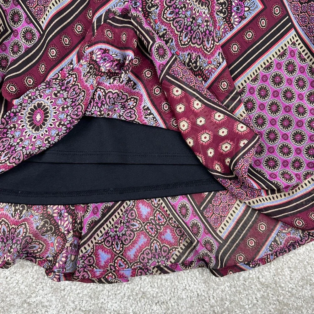 Westport Plus Size 2X Midi Skirt Boho Patchwork Mandala Purple Maroon Festival